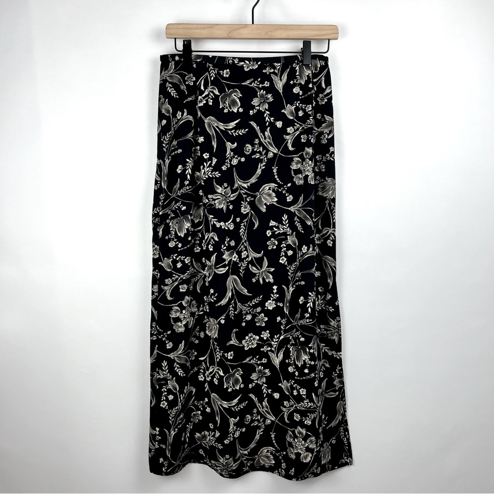 Norton McNaughton Black & Cream Floral Maxi Skirt Size S